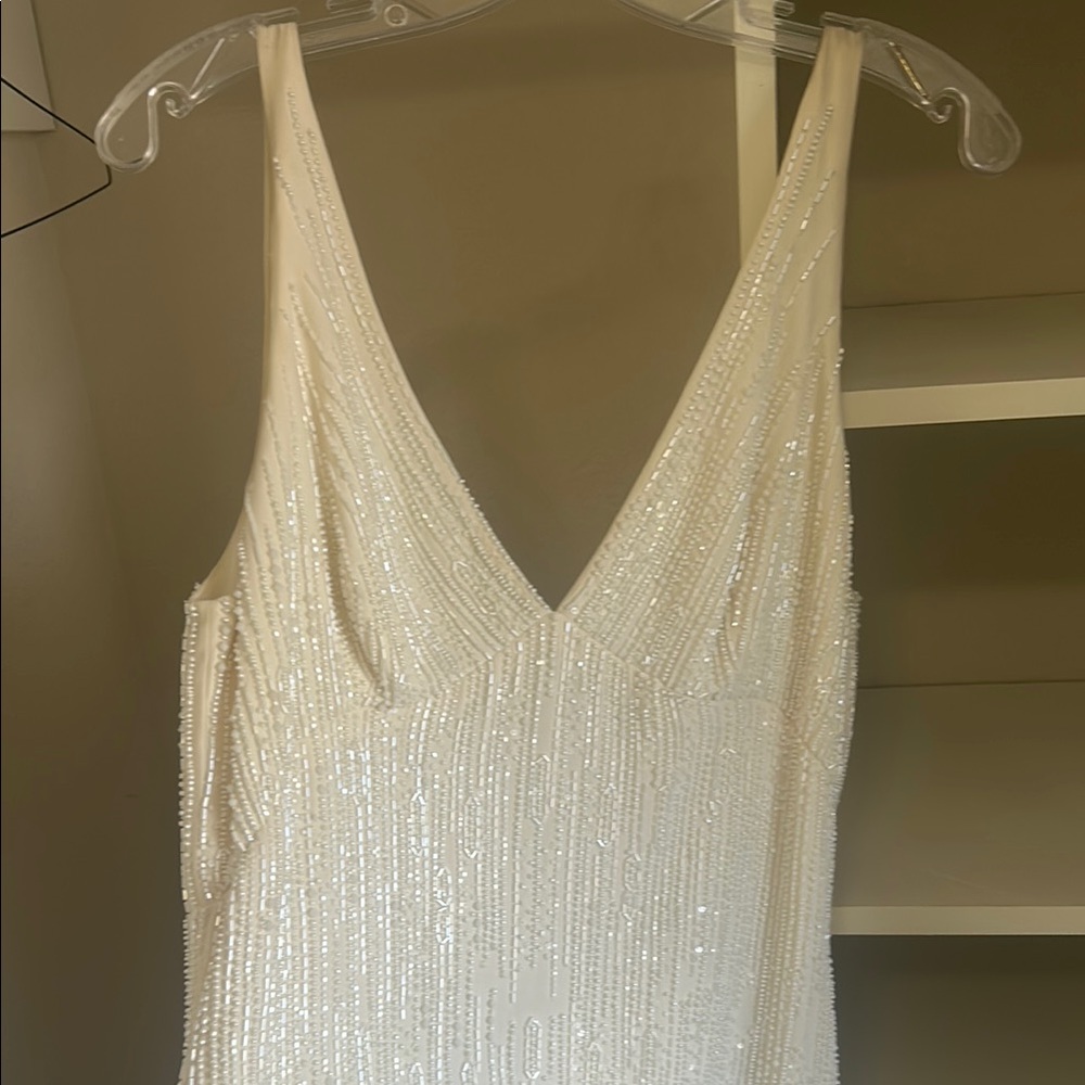 Naeem Khan Cream Sequin Sleeveless Wedding Dress